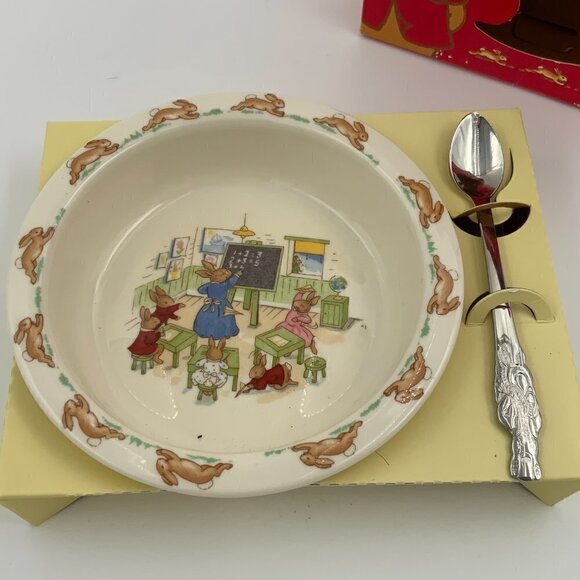 Royal Doulton Bunnykins Nurseryware Bowl & Spoon Set Original Box - Picture 3 of 4